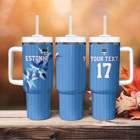 Custom Estonia Football Tumbler With Handle Retro Jersey Blue Version