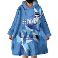 Custom Estonia Football Wearable Blanket Hoodie Retro Jersey Blue Version