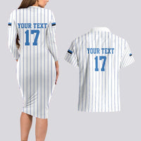 Custom Estonia Football Couples Matching Long Sleeve Bodycon Dress and Hawaiian Shirt Retro Jersey White Version