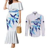 Custom Estonia Football Couples Matching Mermaid Dress and Long Sleeve Button Shirt Retro Jersey White Version