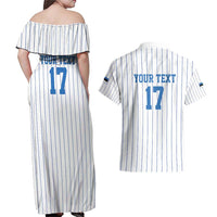 Custom Estonia Football Couples Matching Off Shoulder Maxi Dress and Hawaiian Shirt Retro Jersey White Version