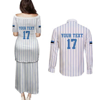 Custom Estonia Football Couples Matching Puletasi and Long Sleeve Button Shirt Retro Jersey White Version