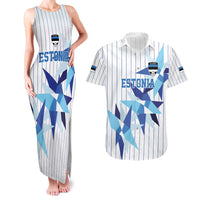 Custom Estonia Football Couples Matching Tank Maxi Dress and Hawaiian Shirt Retro Jersey White Version