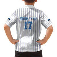 Custom Estonia Football Family Matching Long Sleeve Bodycon Dress and Hawaiian Shirt Retro Jersey White Version