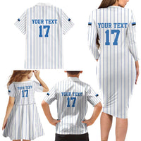 Custom Estonia Football Family Matching Long Sleeve Bodycon Dress and Hawaiian Shirt Retro Jersey White Version