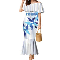 Custom Estonia Football Family Matching Mermaid Dress and Hawaiian Shirt Retro Jersey White Version