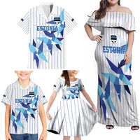 Custom Estonia Football Family Matching Off Shoulder Maxi Dress and Hawaiian Shirt Retro Jersey White Version
