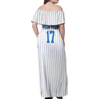 Custom Estonia Football Family Matching Off Shoulder Maxi Dress and Hawaiian Shirt Retro Jersey White Version