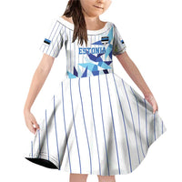 Custom Estonia Football Family Matching Off Shoulder Short Dress and Hawaiian Shirt Retro Jersey White Version
