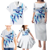 Custom Estonia Football Family Matching Puletasi and Hawaiian Shirt Retro Jersey White Version