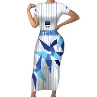 Custom Estonia Football Family Matching Short Sleeve Bodycon Dress and Hawaiian Shirt Retro Jersey White Version