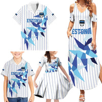 Custom Estonia Football Family Matching Summer Maxi Dress and Hawaiian Shirt Retro Jersey White Version