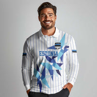 Custom Estonia Football Long Sleeve Polo Shirt Retro Jersey White Version