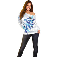 Custom Estonia Football Off Shoulder Sweater Retro Jersey White Version