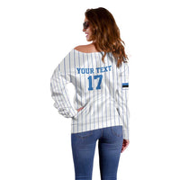 Custom Estonia Football Off Shoulder Sweater Retro Jersey White Version