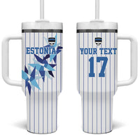 Custom Estonia Football Tumbler With Handle Retro Jersey White Version