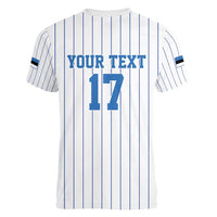 Custom Estonia Football Women V-Neck T-Shirt Retro Jersey White Version