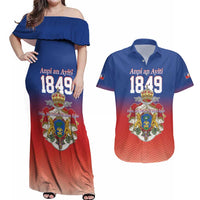 Personalized Haiti Second Empire Couples Matching Off Shoulder Maxi Dress and Hawaiian Shirt Anpi an Ayiti 1849-1859