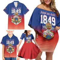 Personalized Haiti Second Empire Family Matching Off Shoulder Short Dress and Hawaiian Shirt Anpi an Ayiti 1849-1859