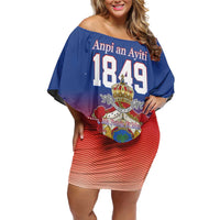 Personalized Haiti Second Empire Family Matching Off Shoulder Short Dress and Hawaiian Shirt Anpi an Ayiti 1849-1859