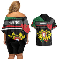 Personalized Portugal Coat of Arms with Carnation Couples Matching Off Shoulder Short Dress and Hawaiian Shirt Portuguese Bandeira Verde-Rubra