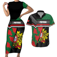 Personalized Portugal Coat of Arms with Carnation Couples Matching Short Sleeve Bodycon Dress and Hawaiian Shirt Portuguese Bandeira Verde-Rubra