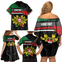 Personalized Portugal Coat of Arms with Carnation Family Matching Off Shoulder Short Dress and Hawaiian Shirt Portuguese Bandeira Verde-Rubra