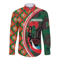 Personalized Portugal Rooster of Barcelos Long Sleeve Button Shirt Portuguese Flag