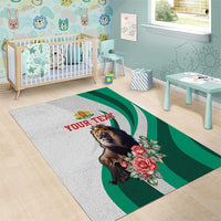 Personalized Bulgaria Coat of Arms Area Rug A Crowned Golden Lion with Rose