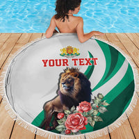 Personalized Bulgaria Coat of Arms Beach Blanket A Crowned Golden Lion with Rose