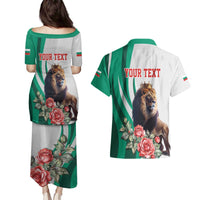 Personalized Bulgaria Coat of Arms Couples Matching Puletasi and Hawaiian Shirt A Crowned Golden Lion with Rose