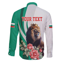 Personalized Bulgaria Coat of Arms Family Matching Off The Shoulder Long Sleeve Dress and Hawaiian Shirt A Crowned Golden Lion with Rose