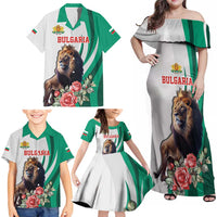 Personalized Bulgaria Coat of Arms Family Matching Off Shoulder Maxi Dress and Hawaiian Shirt A Crowned Golden Lion with Rose
