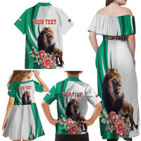 Personalized Bulgaria Coat of Arms Family Matching Off Shoulder Maxi Dress and Hawaiian Shirt A Crowned Golden Lion with Rose