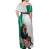 Personalized Bulgaria Coat of Arms Family Matching Off Shoulder Maxi Dress and Hawaiian Shirt A Crowned Golden Lion with Rose