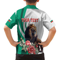 Personalized Bulgaria Coat of Arms Family Matching Off Shoulder Short Dress and Hawaiian Shirt A Crowned Golden Lion with Rose