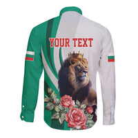 Personalized Bulgaria Coat of Arms Long Sleeve Button Shirt A Crowned Golden Lion with Rose