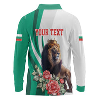 Personalized Bulgaria Coat of Arms Long Sleeve Polo Shirt A Crowned Golden Lion with Rose