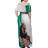 Personalized Bulgaria Coat of Arms Off Shoulder Maxi Dress A Crowned Golden Lion with Rose