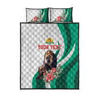 Personalized Bulgaria Coat of Arms Quilt Bed Set A Crowned Golden Lion with Rose