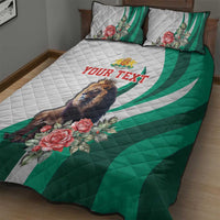 Personalized Bulgaria Coat of Arms Quilt Bed Set A Crowned Golden Lion with Rose