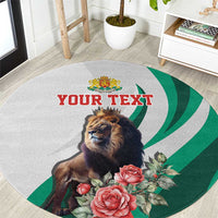 Personalized Bulgaria Coat of Arms Round Carpet A Crowned Golden Lion with Rose