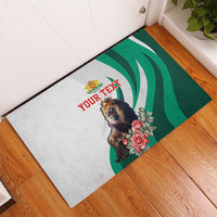 Personalized Bulgaria Coat of Arms Rubber Doormat A Crowned Golden Lion with Rose