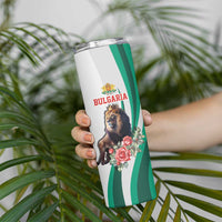 Personalized Bulgaria Coat of Arms Skinny Tumbler A Crowned Golden Lion with Rose