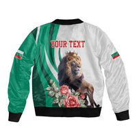 Personalized Bulgaria Coat of Arms Sleeve Zip Bomber Jacket A Crowned Golden Lion with Rose