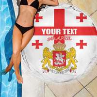 Personalized Georgia National Unity Day Beach Blanket 9th April with Coat of Arms and Flag