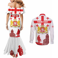 Personalized Georgia National Unity Day Couples Matching Mermaid Dress and Long Sleeve Button Shirt 9th April with Coat of Arms and Flag
