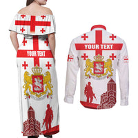 Personalized Georgia National Unity Day Couples Matching Off Shoulder Maxi Dress and Long Sleeve Button Shirt 9th April with Coat of Arms and Flag