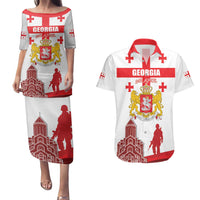 Personalized Georgia National Unity Day Couples Matching Puletasi and Hawaiian Shirt 9th April with Coat of Arms and Flag