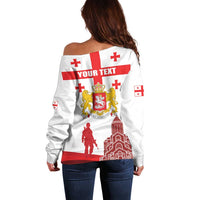 Personalized Georgia National Unity Day Off Shoulder Sweater 9th April with Coat of Arms and Flag